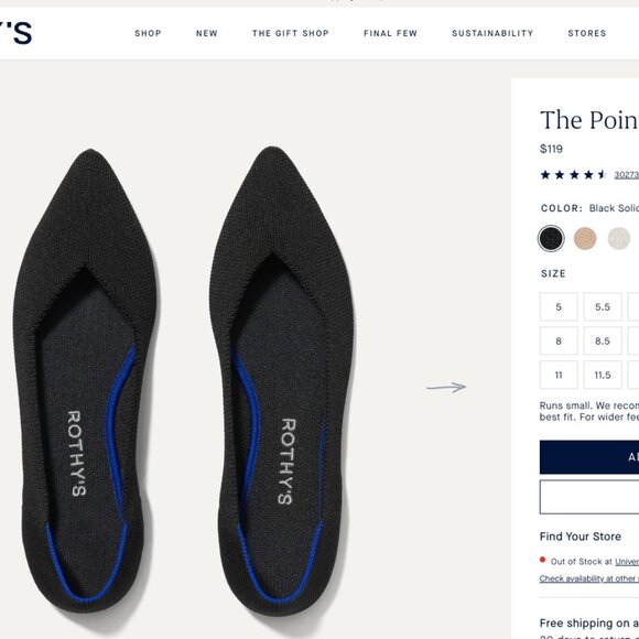 ROTHY’S  The Point flats. 7.5 but really more of a 7 or 6.5 if wide feet like me - Picture 1 of 5